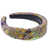 Taupe Blue Floral Butterfly Wide Padded Headband