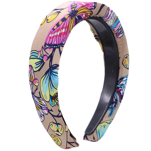 Taupe Pink Floral Butterfly Wide Padded Headband