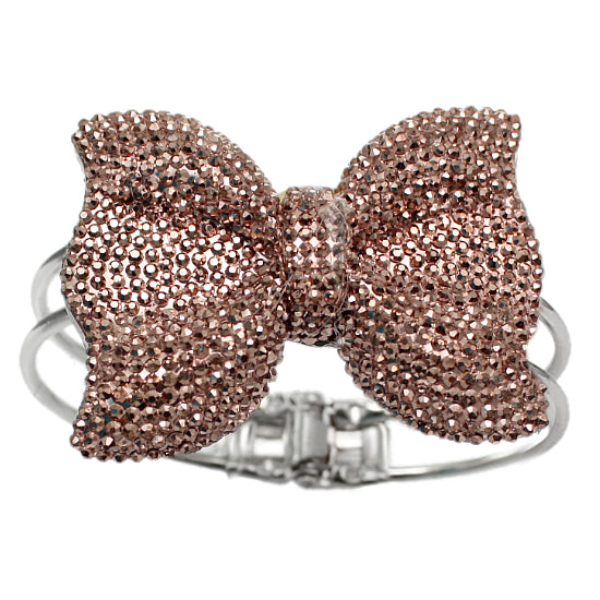 Brown Glitter Large Bow Hinged Bracelet