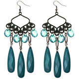 Teal Beaded Dangle Chandelier Earrings