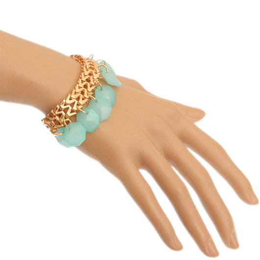 Teal Green Hanging Beaded Chain Bracelet