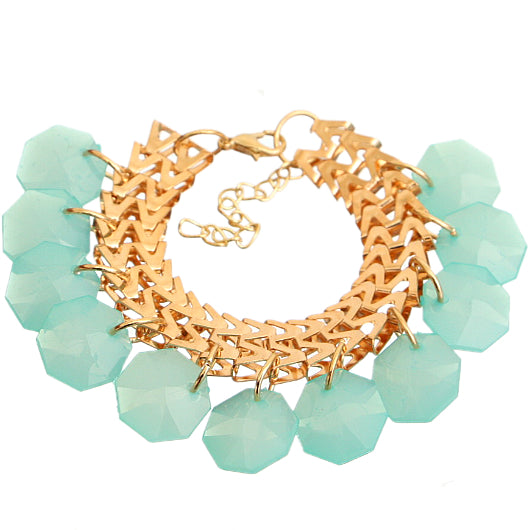 Teal Green Hanging Beaded Chain Bracelet