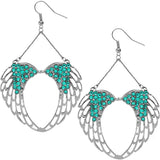 Teal Blue Gemstone Double Wing Heart Earrings
