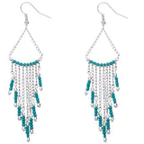 Teal Long Beaded Dangle Earrings