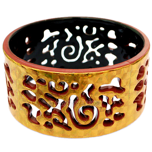 Terracotta Gold Cutout Chinese Textured Bangle Bracelet