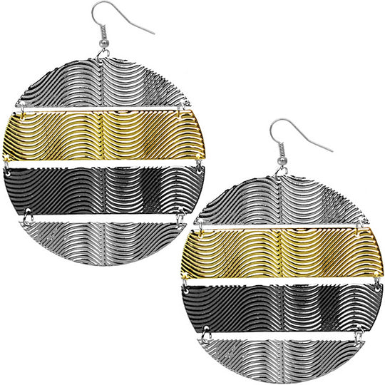 Tri-color Hammered Connect Metal Earrings