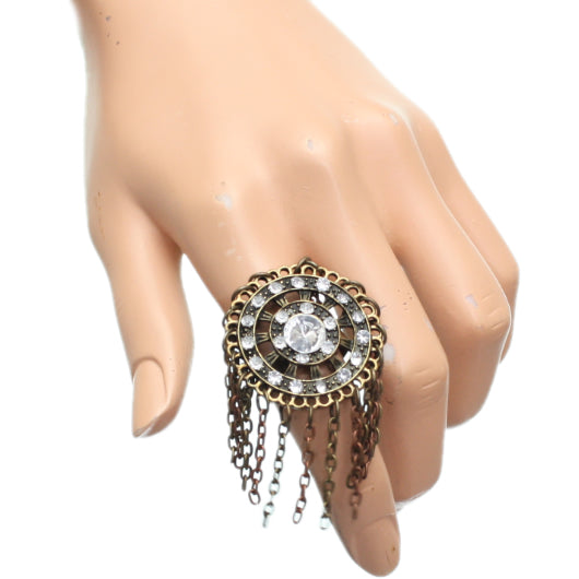 Gold Spinning Wheel Rhinestone Adjustable Chain Ring