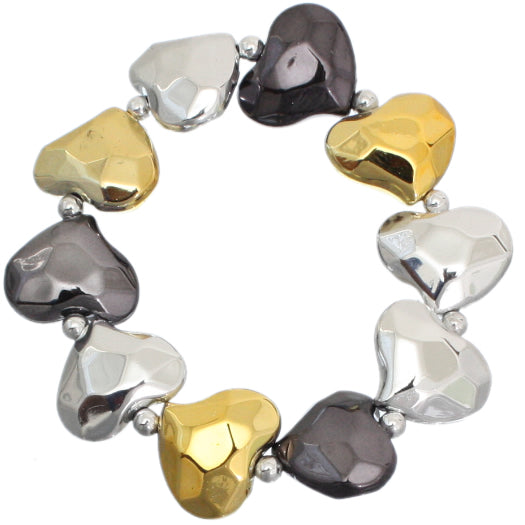 Tri-Color Faceted Heart Stretch Bracelet