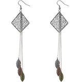Silver Tricolor Filigree Caged Leaf Chain Earrings