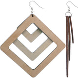 Blue Triple Wooden Glitter Earrings