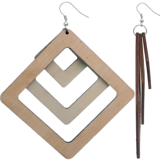 Gold Triple Wooden Glitter Earrings