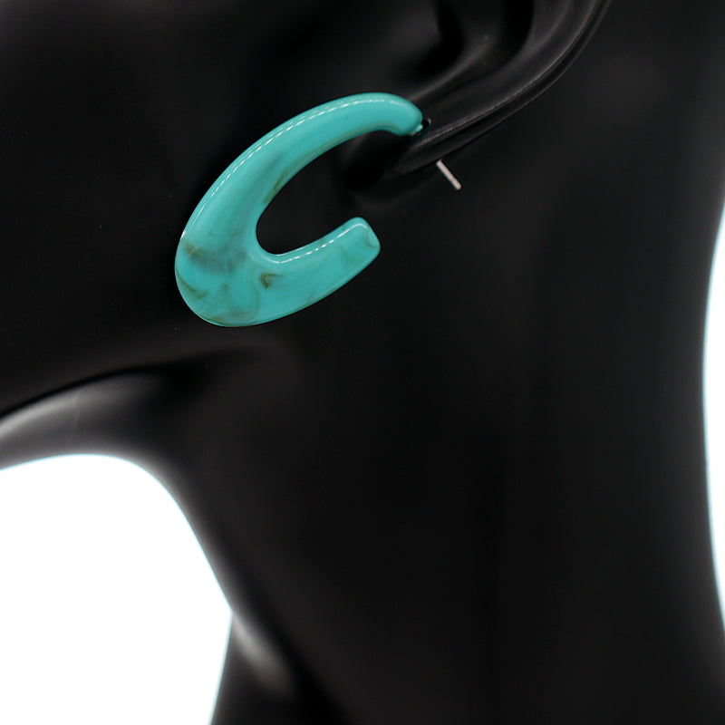 Turquoise Acetate Acrylic Oval Post Hoop Earrings
