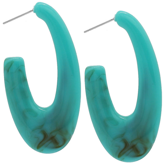 Turquoise Acetate Acrylic Oval Post Hoop Earrings