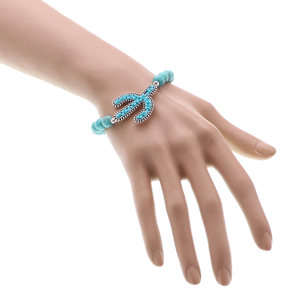 Turquoise Cactus Bead Stretch Bracelet