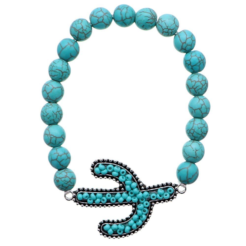 Turquoise Cactus Bead Stretch Bracelet