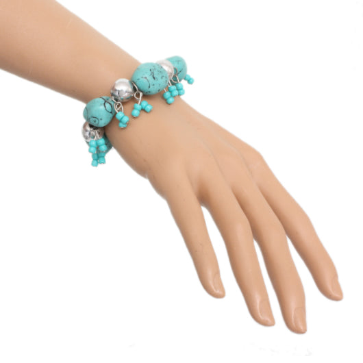 Turquoise Beaded Faux Stone Stretch Bracelet