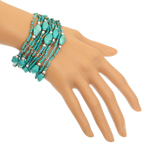 Turquoise Beaded Sequin Stretch Bracelet