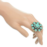 Turquoise Antique Circular Floral Topper Adjustable Ring