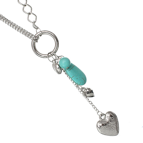 Turquoise Beaded Heart Chain Necklace Set