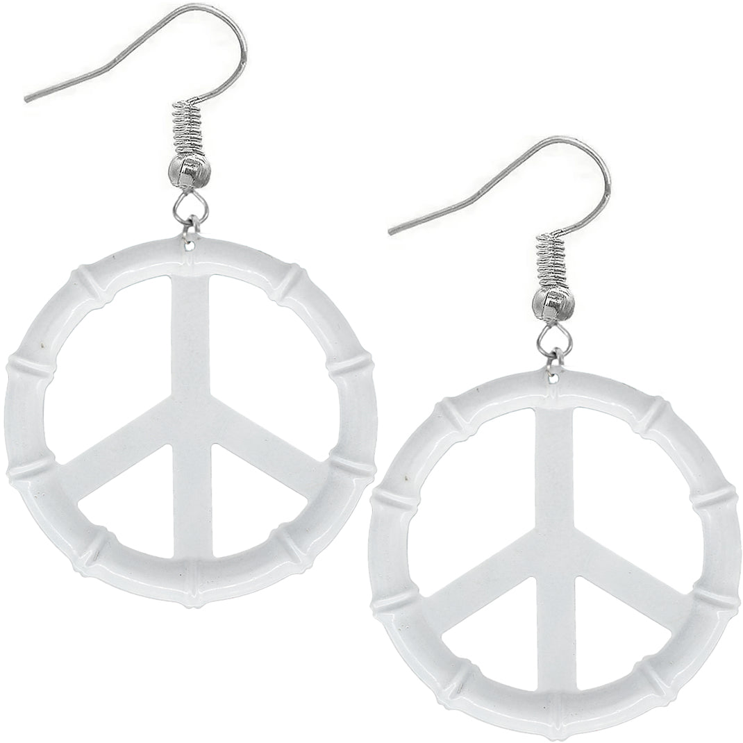 Pink Two Tone Large Peace Sign Metal Earrings