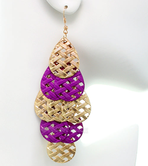 Raspberry Purple Woven Teardrop Dangle Earrings