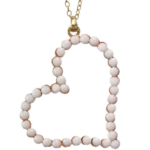 White Beaded Heart Charm Chain Necklace