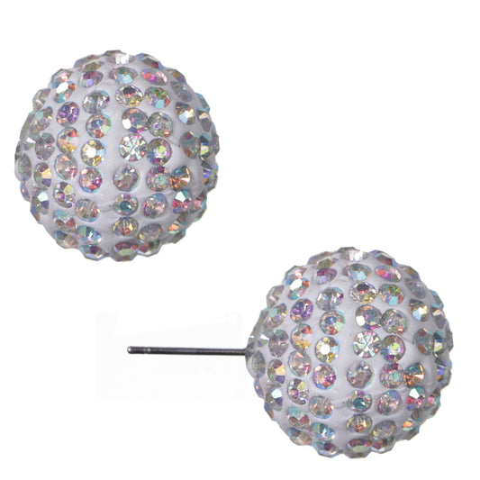 White Iridescent Large Fireball Stud Earrings