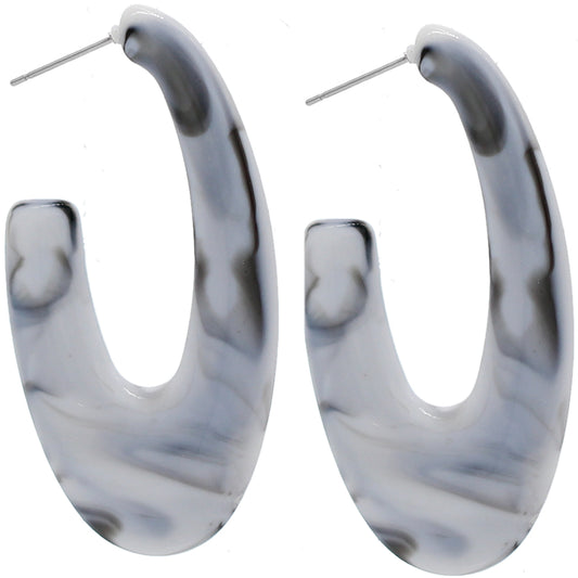 Black White Acetate Acrylic Oval Post Hoop Earrings