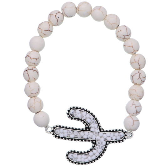 White Cactus Bead Stretch Bracelet