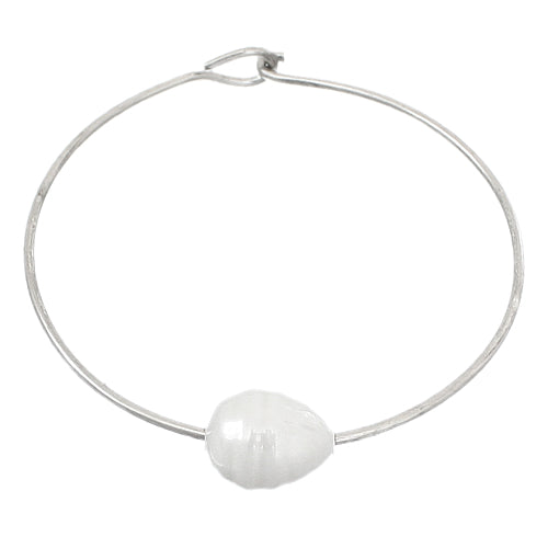 White Centered Bead Wired Latch Bracelet
