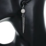 White Bead Pointy Drop Earrings