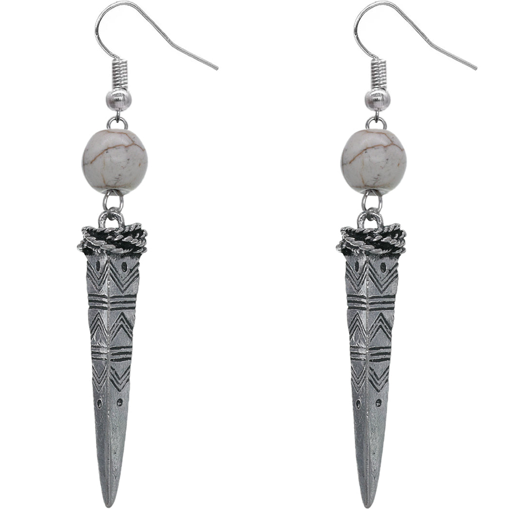 White Bead Pointy Drop Earrings