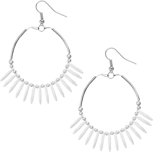 White Beaded Disc Hoop Earrings