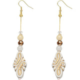 White Ethnic Carved Pattern Bead Drop Earrings