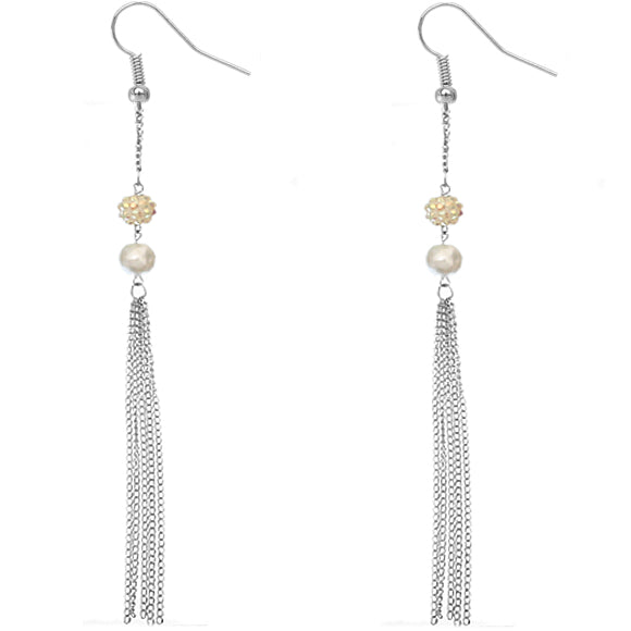 White Beaded Fireball Chain Earrings