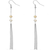 White Beaded Fireball Chain Earrings