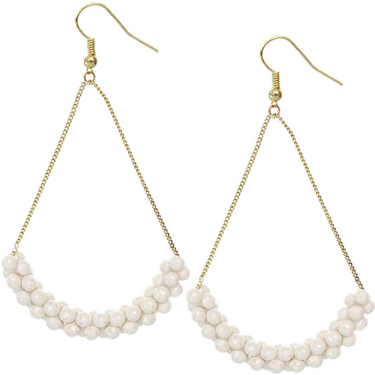 White Beaded Iridescent Drop Chain Earrings