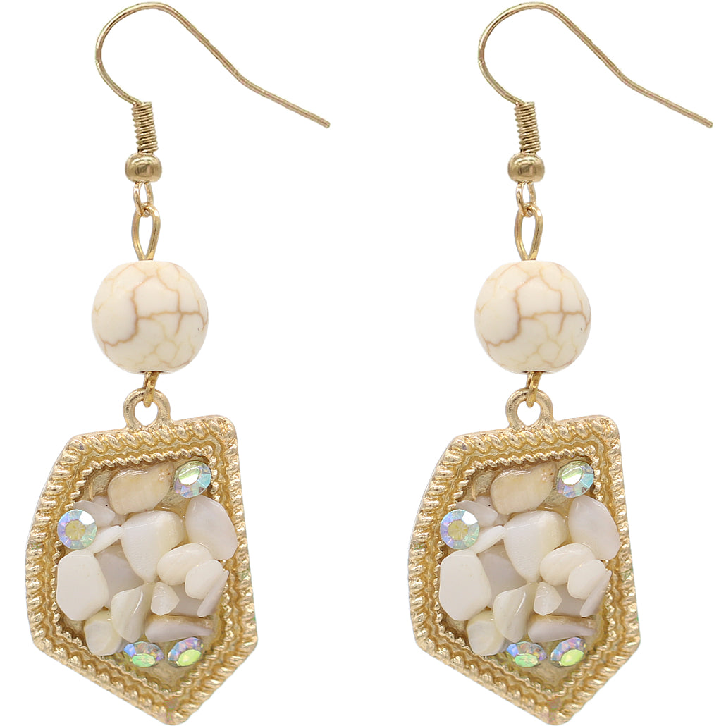 White Beaded Faux Gemstone Dangle Earrings