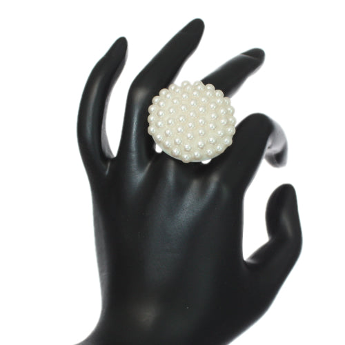White Large Beaded Fashion Ring