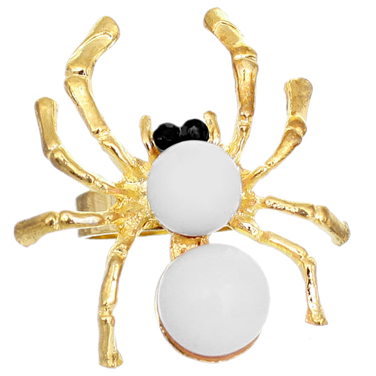 White Beaded Spider Adjustable Ring