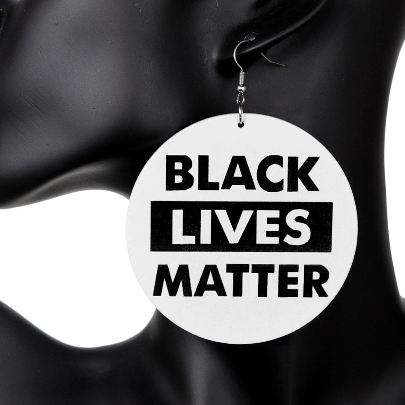 White Wooden Black Lives Matter Round Earrings