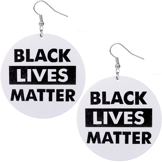 White Wooden Black Lives Matter Round Earrings