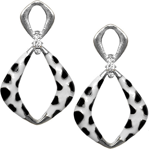 Silver Black Rhinestone Cheetah Post Earrings