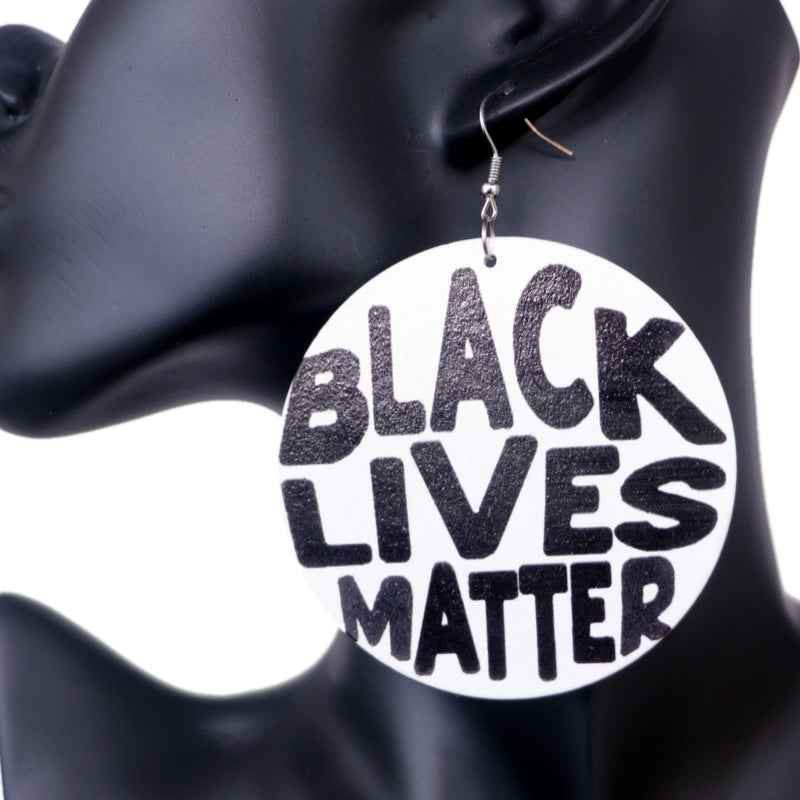 White Black Wooden Black Lives Matter Earrings