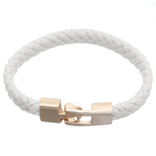 White Braided Woven Leather Latch Bracelet