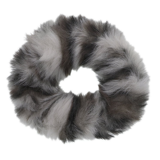 Brown White Faux Fur Hair Scrunchie