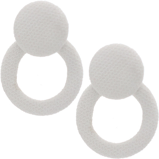 White Round Button Hoop Earrings