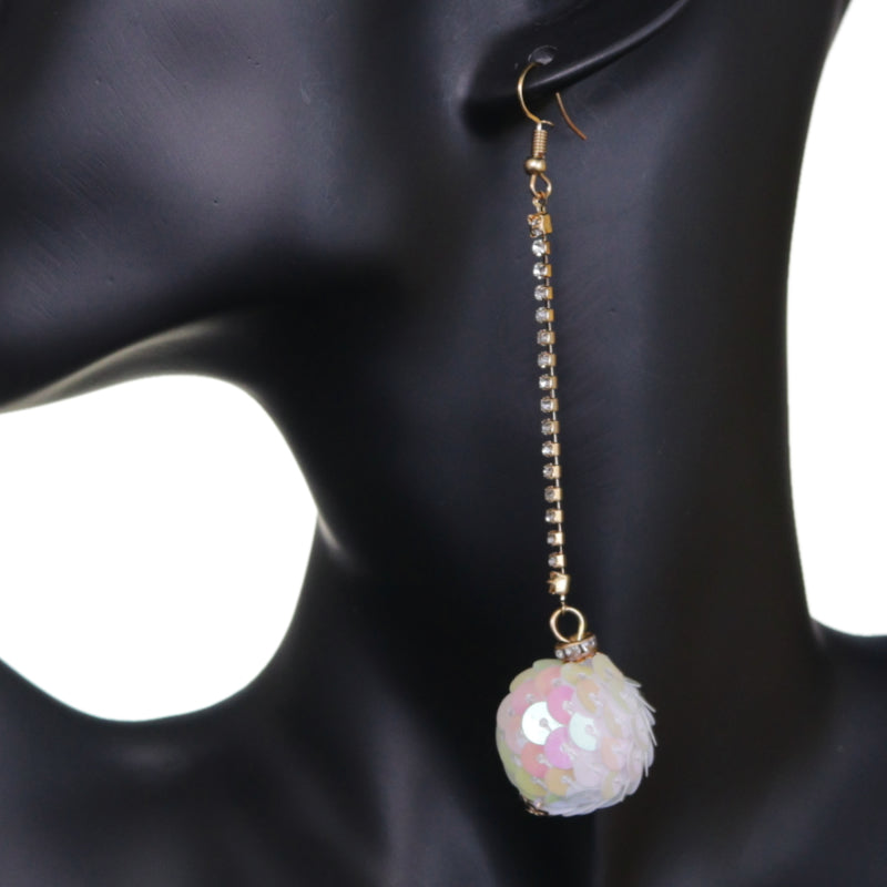 White Iridescent Confetti Ball Chain Earrings