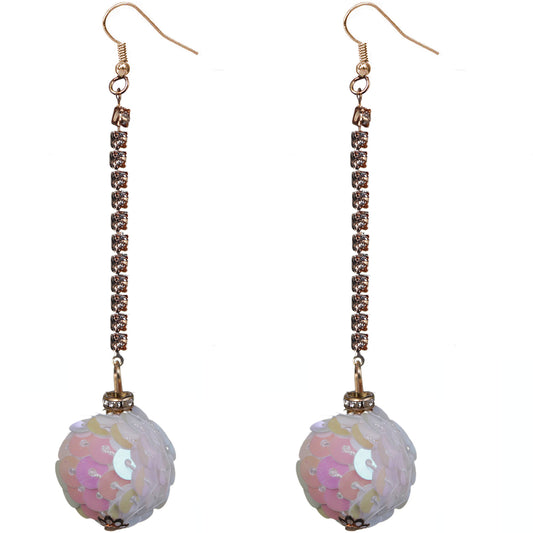 White Iridescent Confetti Ball Chain Earrings