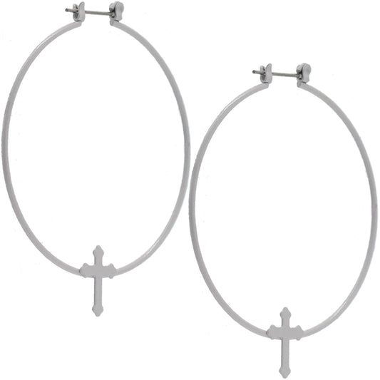 White Cross Thin Hoop Earrings